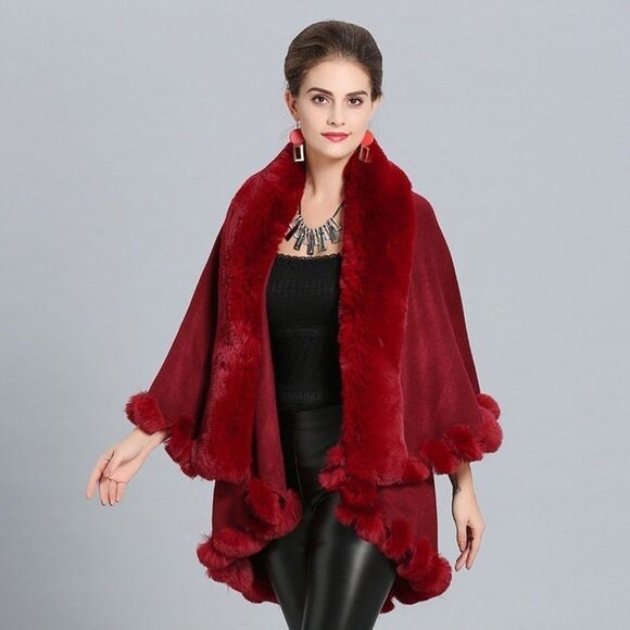 ⭐️Host Pickx3⭐️Elegant Faux Fur Trimmed Layered Shawl/Cape Coat - Picture 3 of 6